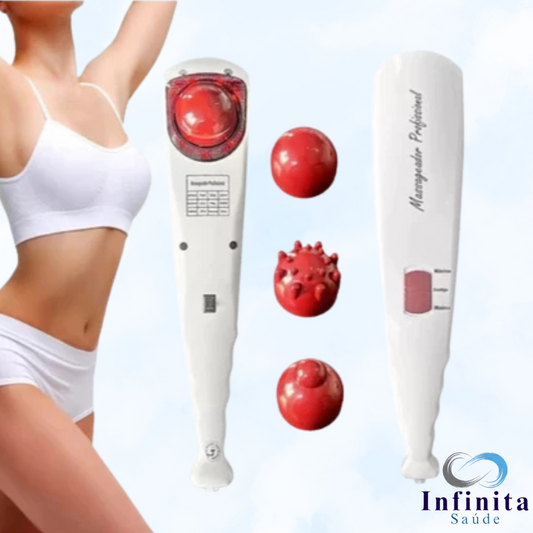 Massageador Manual Infravermelho Vibratório Percussão 6 Ponteiras