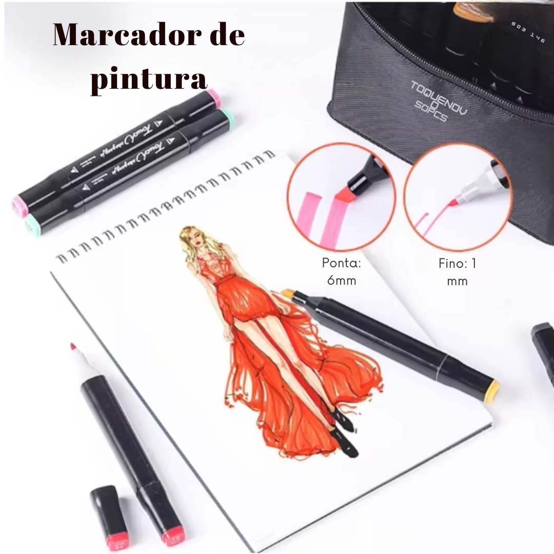Kit de Canetas com 60 Cores para Pintar, Fazer Trabalhos Artísticos e para Estudantes Compor Material Escolar