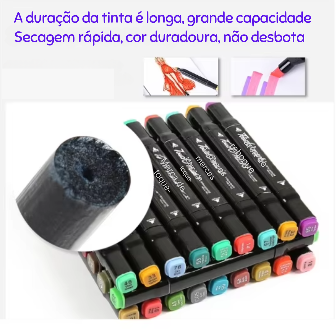 Kit de Canetas com 60 Cores para Pintar, Fazer Trabalhos Artísticos e para Estudantes Compor Material Escolar