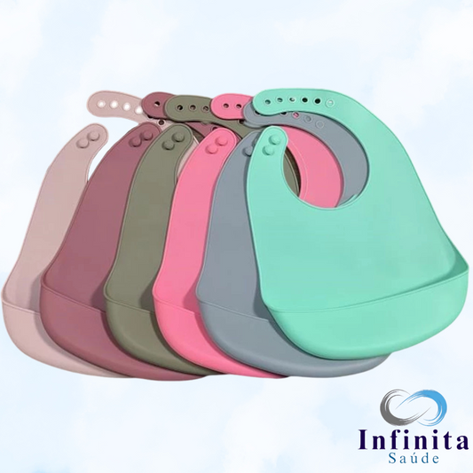 Babador de Silicone para Bebês com Bolso Pega Migalhas e Impermeável