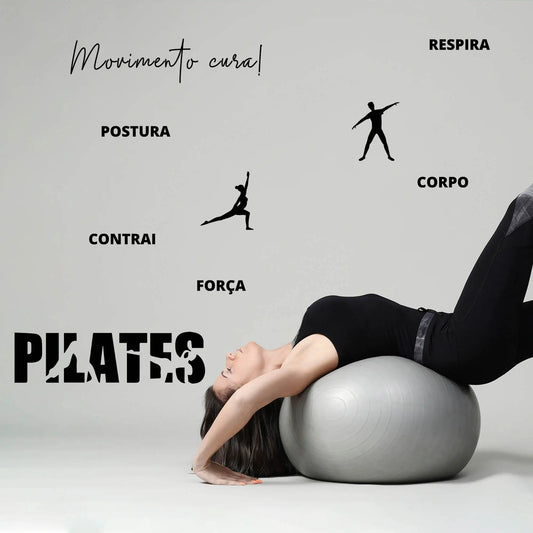 Kit de Adesivos Studio Pilates Frase - Movimento, Cura, Silhuetas, Fisioterapeuta.