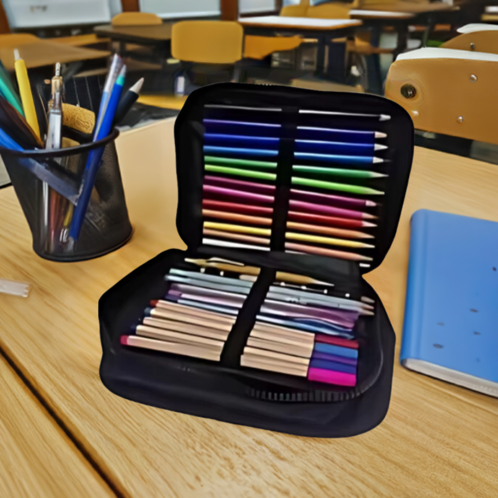 Estojo Escolar de Lápis de Cor - Compartimento Grande.