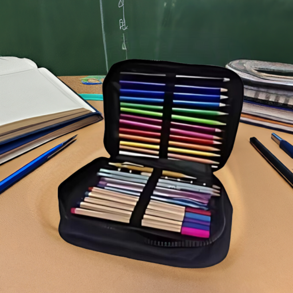 Estojo Escolar de Lápis de Cor - Compartimento Grande.